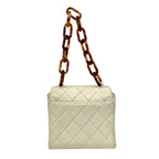 Chanel Quilted CC Logo Lambskin Chain Mini Handbag White Brown — view 3