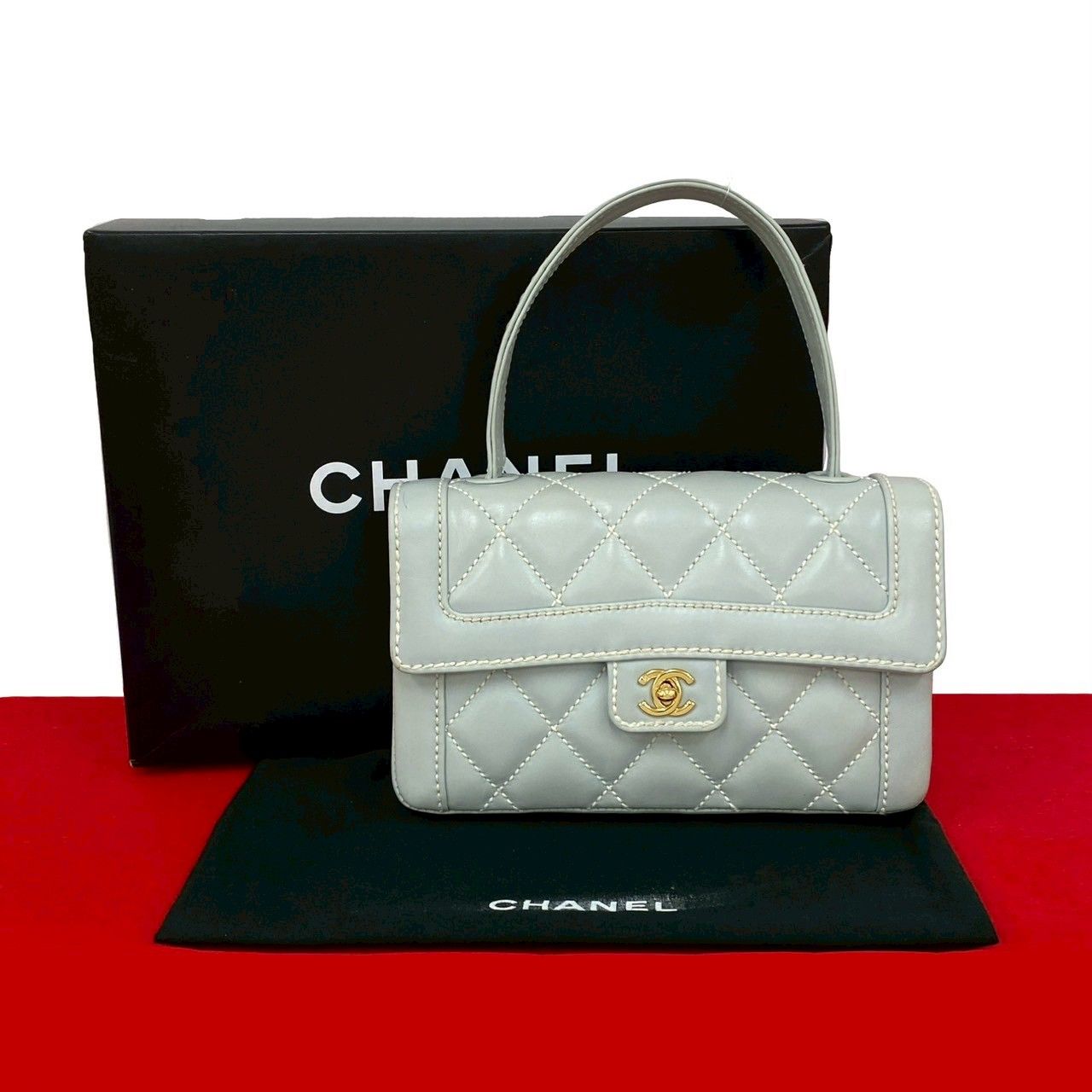 Chanel Quilted Coco Wild Stitch Leather Handbag Light Blue