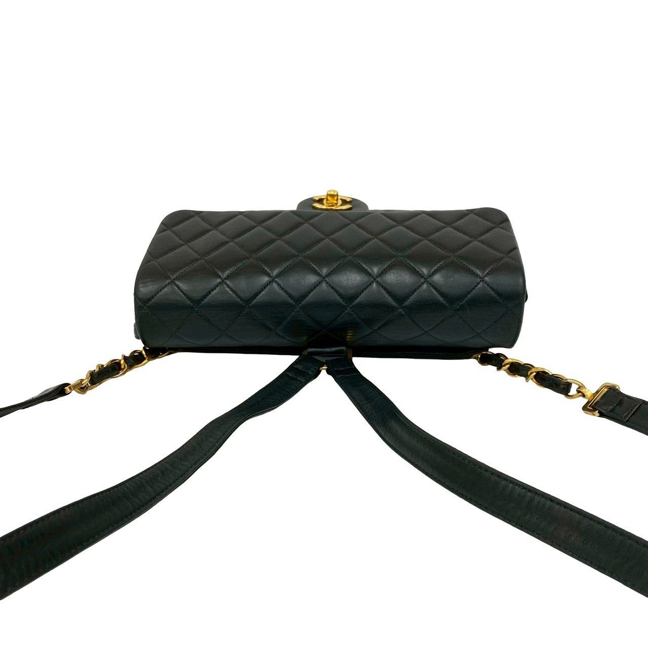 Chanel Quilted CC Logo Lambskin Leather Backpack Black — view 4