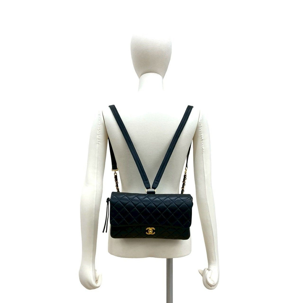 Chanel Quilted CC Logo Lambskin Leather Backpack Black — view 2