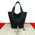 Hermes with Lock Picotin PM Taurillon Clemence Leather Handbag Mini Tote Black
