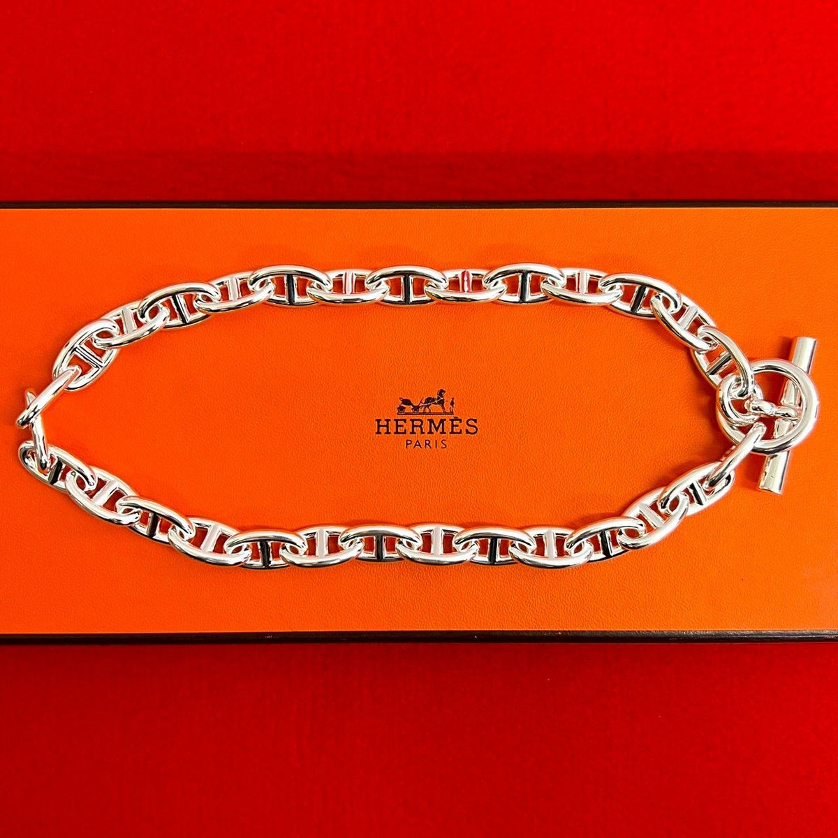 Hermes Chaine D'ancre GM Necklace 29 Links 925 Sterling Silver Chain Choker