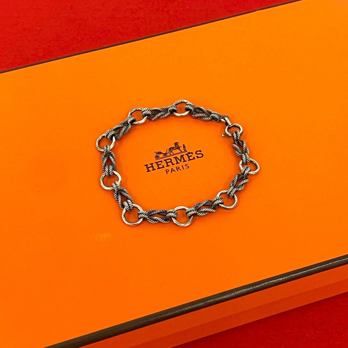 Hermes Audienne 925 Sterling Silver Chain Bracelet Bangle