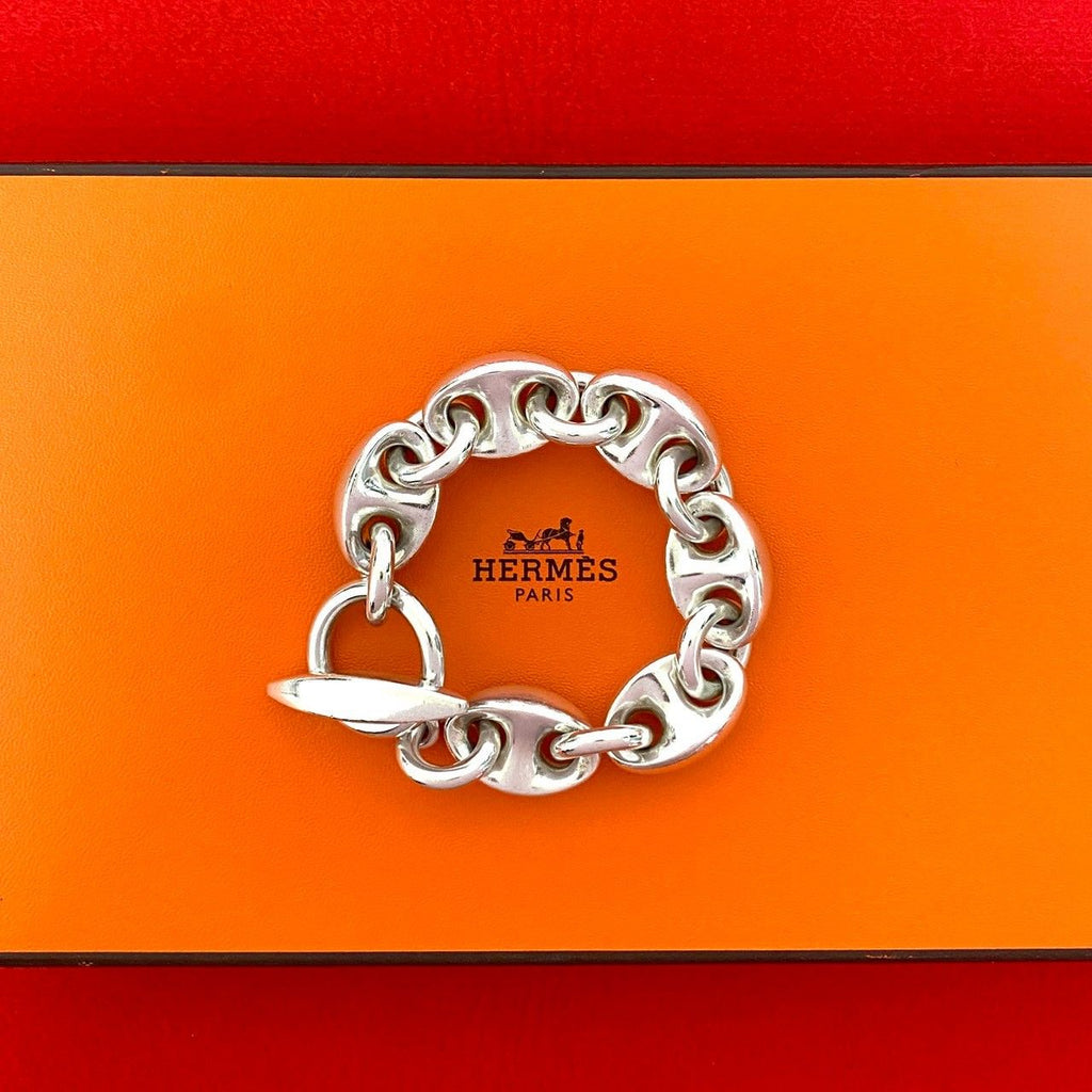 Hermes Neptune Bracelet 925 Sterling Silver Chain Bangle