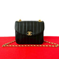 Chanel Vintage Coco Lambskin Leather Chain Shoulder Bag Black