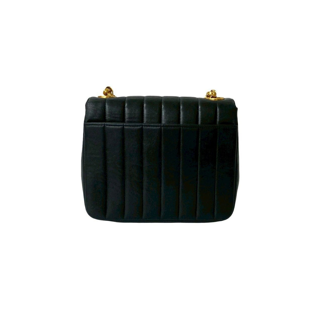 Chanel Vintage Coco Lambskin Leather Chain Shoulder Bag Black — view 3