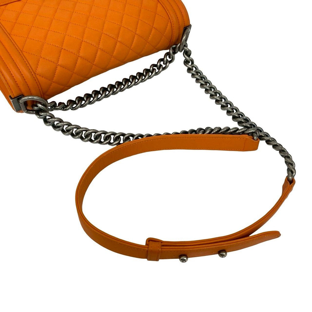 Chanel Seal Boy CC Logo Leather Shoulder Bag Pochette Orange — view 4