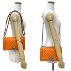 Chanel Seal Boy CC Logo Leather Shoulder Bag Pochette Orange — view 2