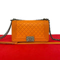 Chanel Seal Boy CC Logo Leather Shoulder Bag Pochette Orange
