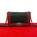 Chanel Boy CC Logo Lambskin Leather Chain Shoulder Bag Black