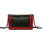 Chanel Boy CC Logo Lambskin Leather Chain Shoulder Bag Black — view 3