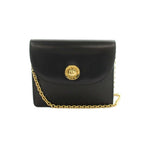 Celine Vintage Star Ball Chain Shoulder Bag Leather Flap Black