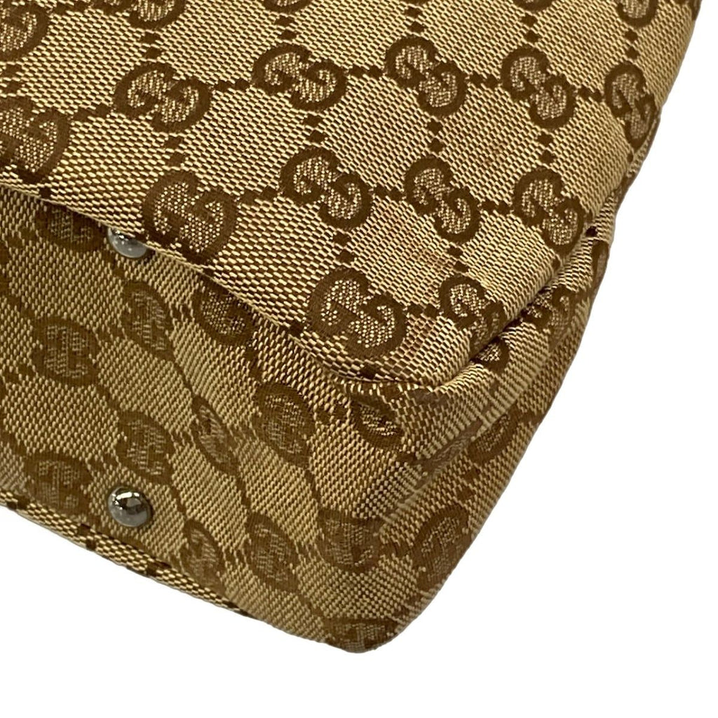 Gucci Shoulder Bag GG Pattern Beige Dark Brown Leather — view 6