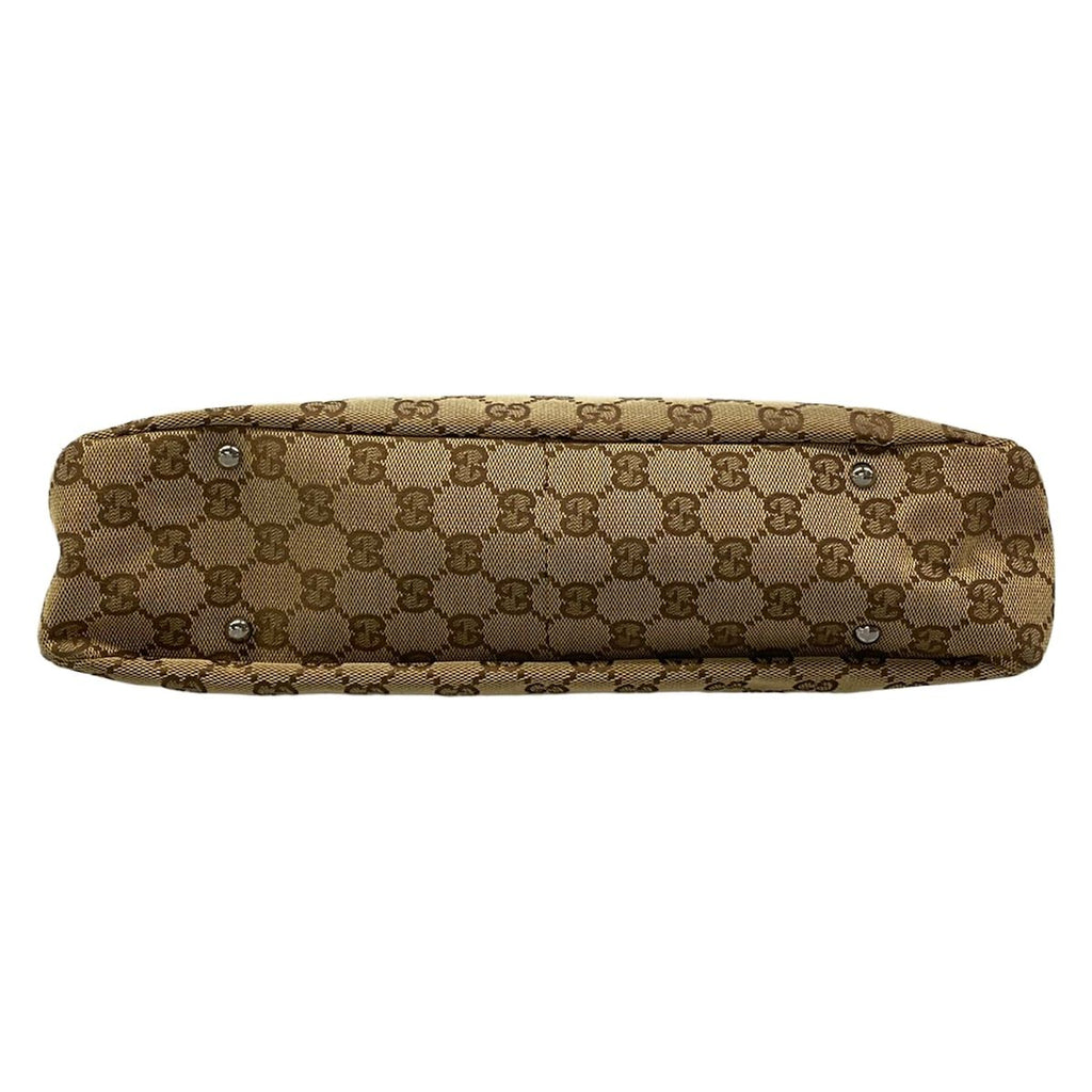 Gucci Shoulder Bag GG Pattern Beige Dark Brown Leather — view 5