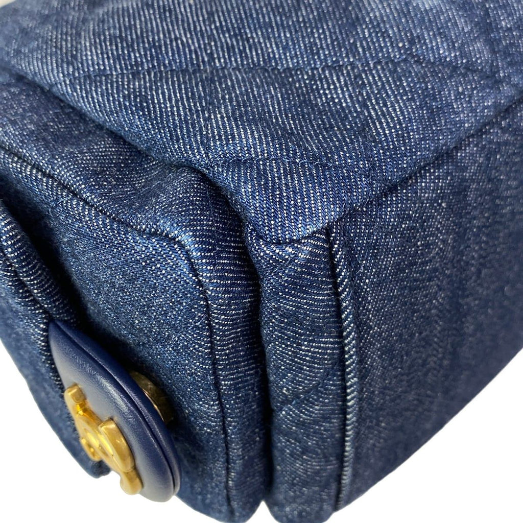 Chanel Shoulder Bag Navy Gold Washed Denim — view 8