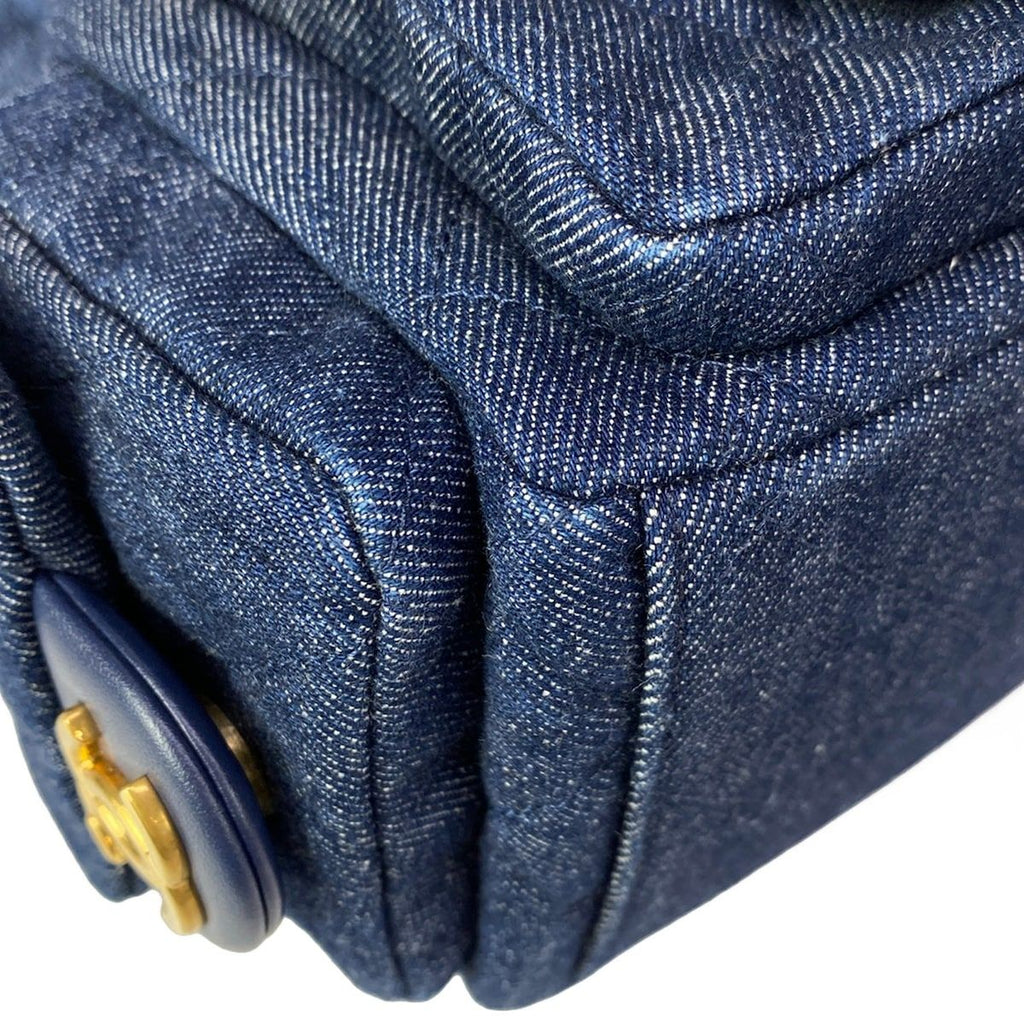 Chanel Shoulder Bag Navy Gold Washed Denim — view 6