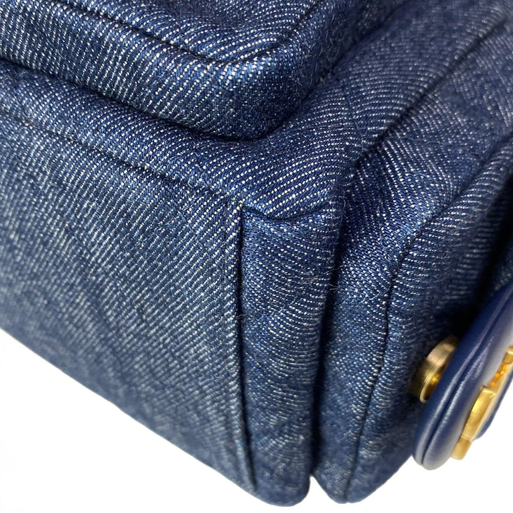 Chanel Shoulder Bag Navy Gold Washed Denim — view 7