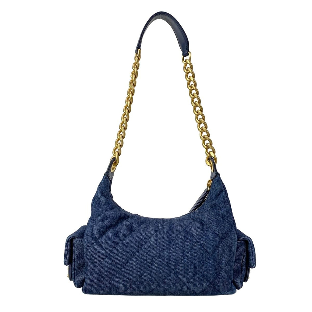 Chanel Shoulder Bag Navy Gold Washed Denim — view 3