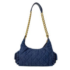Chanel Shoulder Bag Navy Gold Washed Denim — view 3