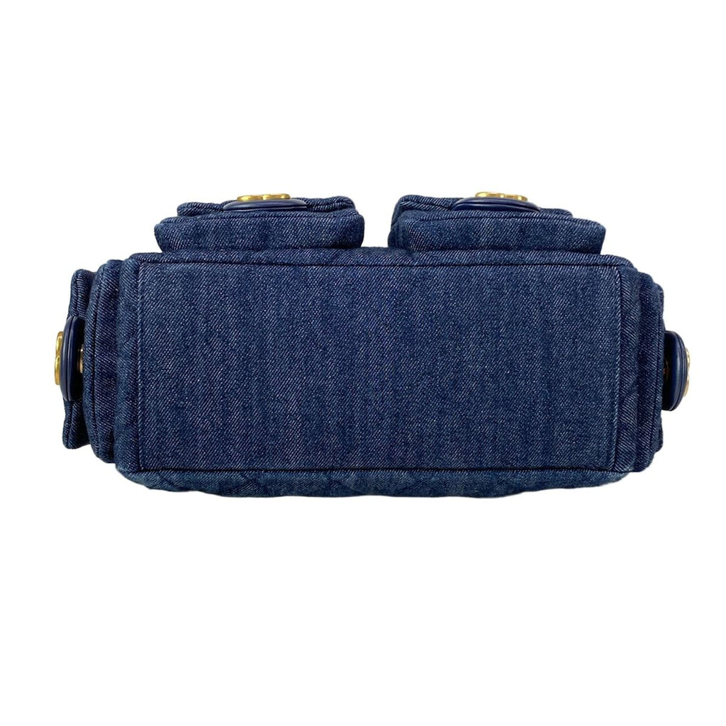 Chanel Shoulder Bag Navy Gold Washed Denim — view 5