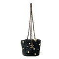 Chanel Shoulder Bag Quilted Black Chain Gold Faux Pearl Drawstring Mini Lambskin