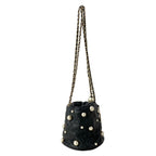 Chanel Shoulder Bag Quilted Black Chain Gold Faux Pearl Drawstring Mini Lambskin — view 2