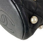 Chanel Shoulder Bag Quilted Black Chain Gold Faux Pearl Drawstring Mini Lambskin — view 7