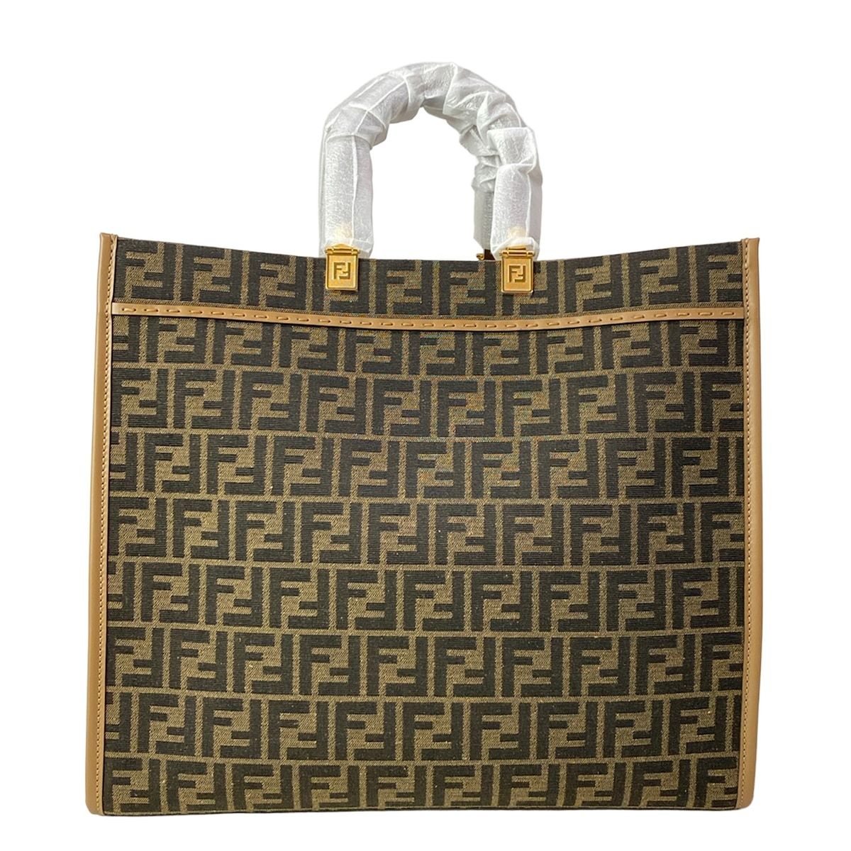 Fendi Tote Sunshine Large Zucca Pattern Dark Brown Light Leather — view 3