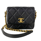 Chanel Shoulder Bag Mini Quilted Black Chain Gold Lambskin