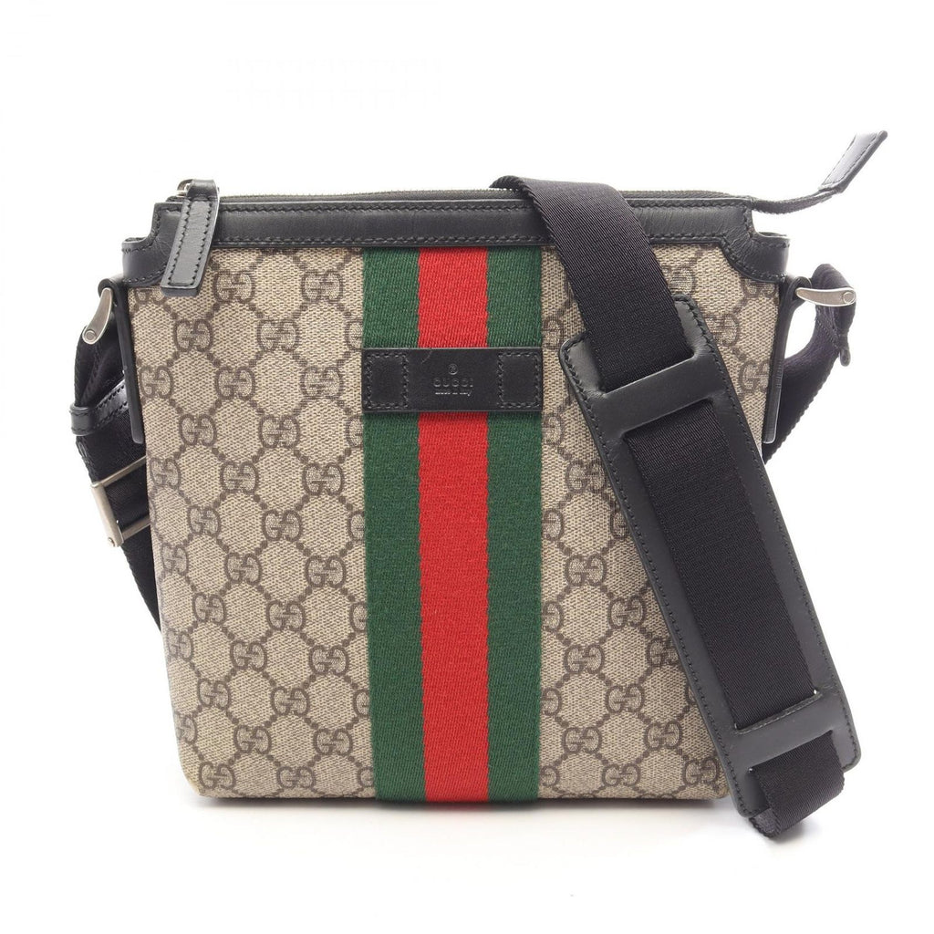 Gucci Shoulder Bag GG Supreme Web Stripe Flat Messenger Beige Brown Black