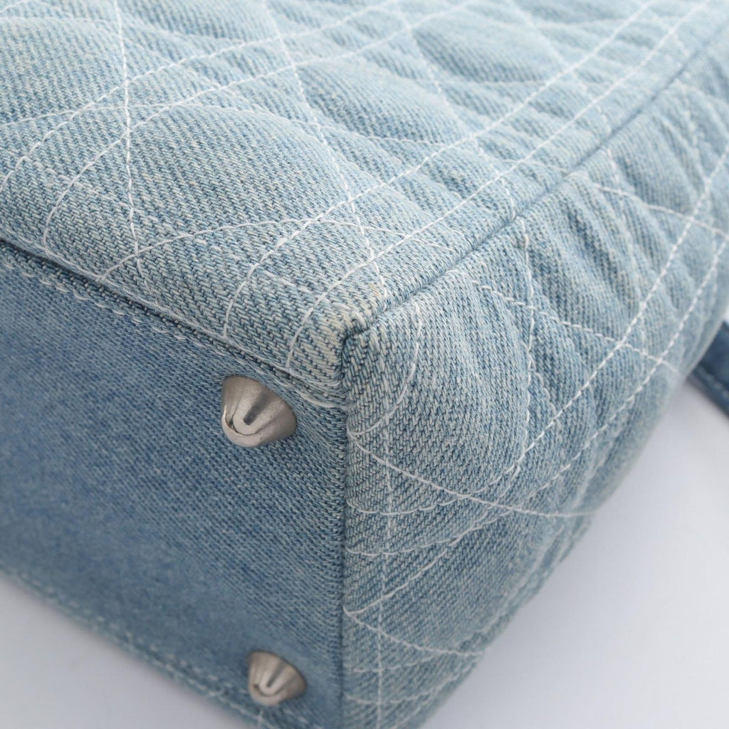 Dior Handbag Lady Dior Large Cannage 2-Way Light Blue Denim Tote — view 6