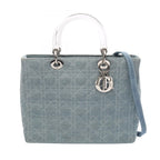 Dior Handbag Lady Dior Large Cannage 2-Way Light Blue Denim Tote