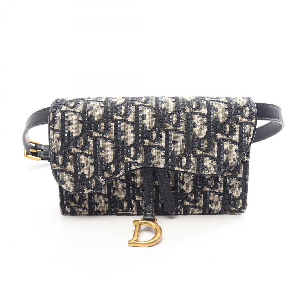 Dior Waist Bag Oblique Saddle Belt Pouch Navy Ivory Canvas Leather