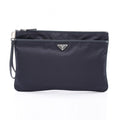 Prada Clutch Tessuto Saffiano Navy Nylon Leather Triangle Logo