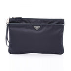 Prada Clutch Tessuto Saffiano Navy Nylon Leather Triangle Logo