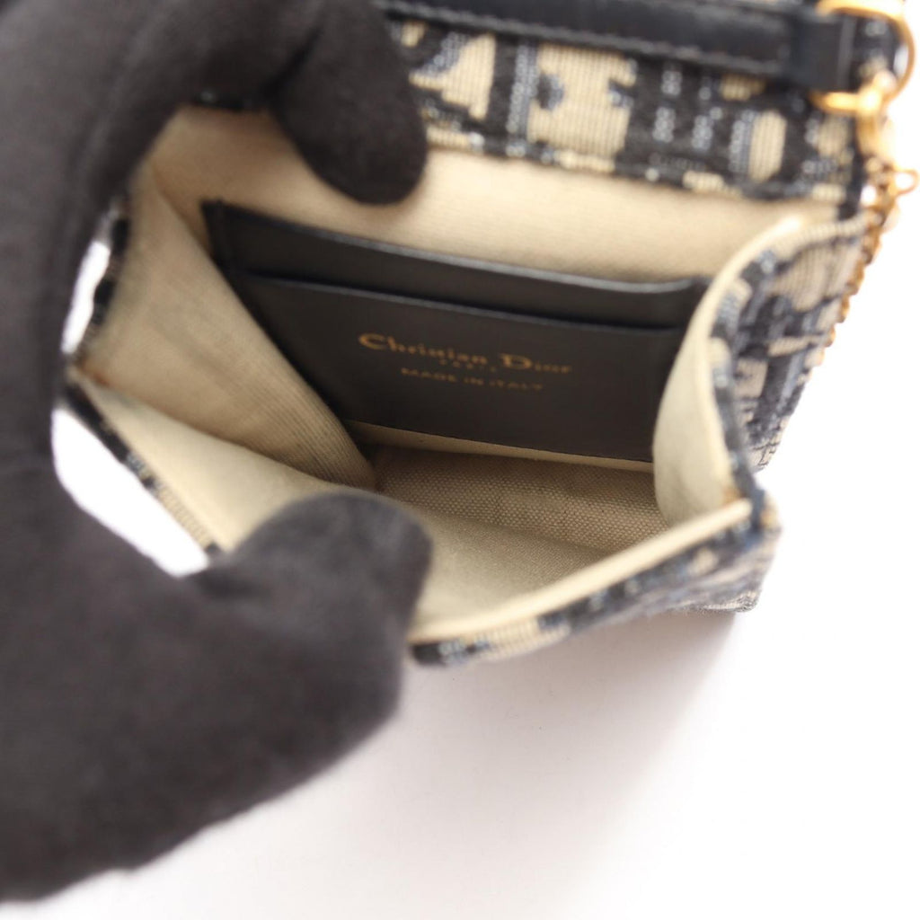 Dior Shoulder Bag Oblique Vertical Saddle Pouch Navy Ivory Canvas Leather — view 3