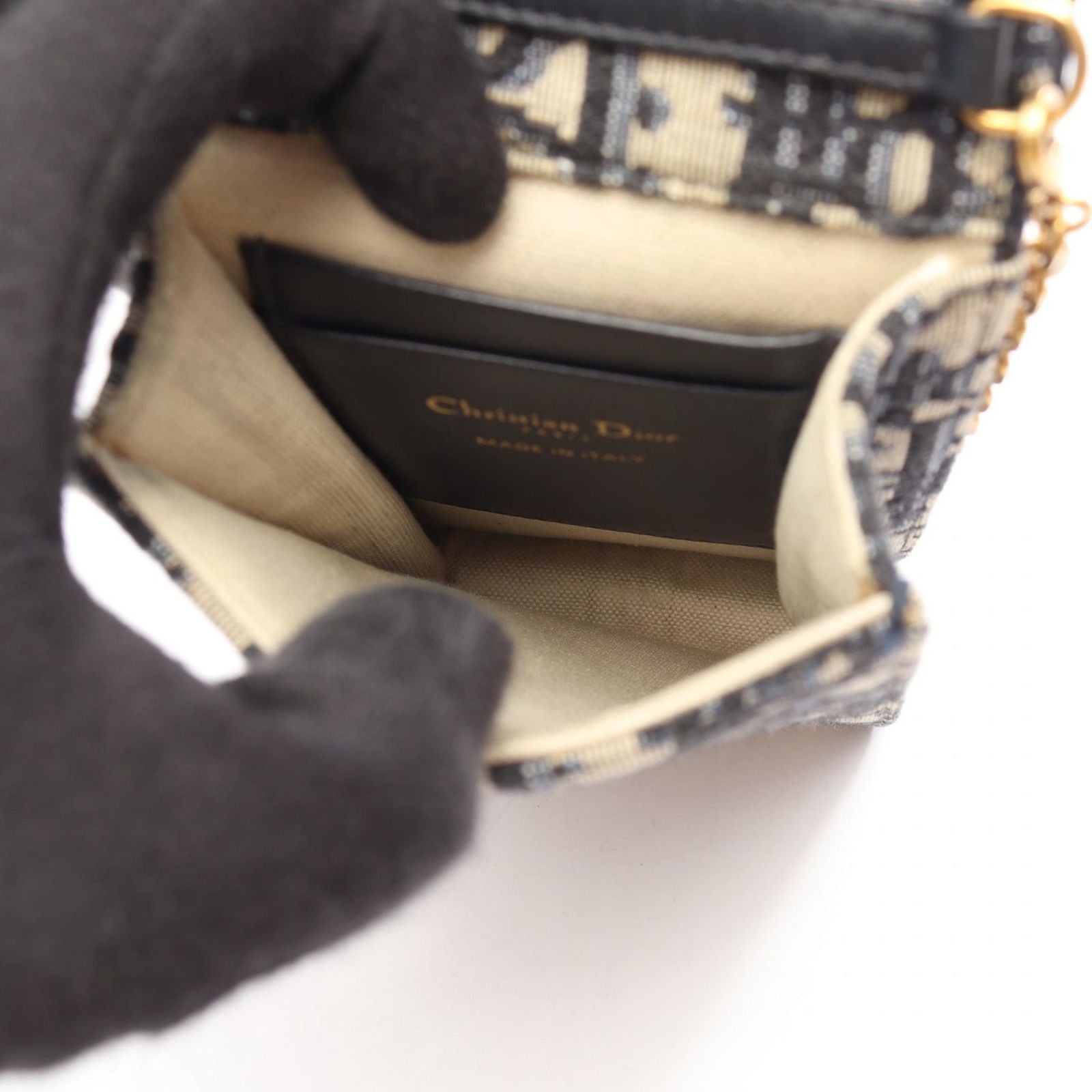 Dior Shoulder Bag Oblique Vertical Saddle Pouch Navy Ivory Canvas Leather — view 3