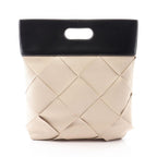 Bottega Veneta Tote Slip Lip Maxi Intrecciato Ivory Black Canvas Leather Handbag