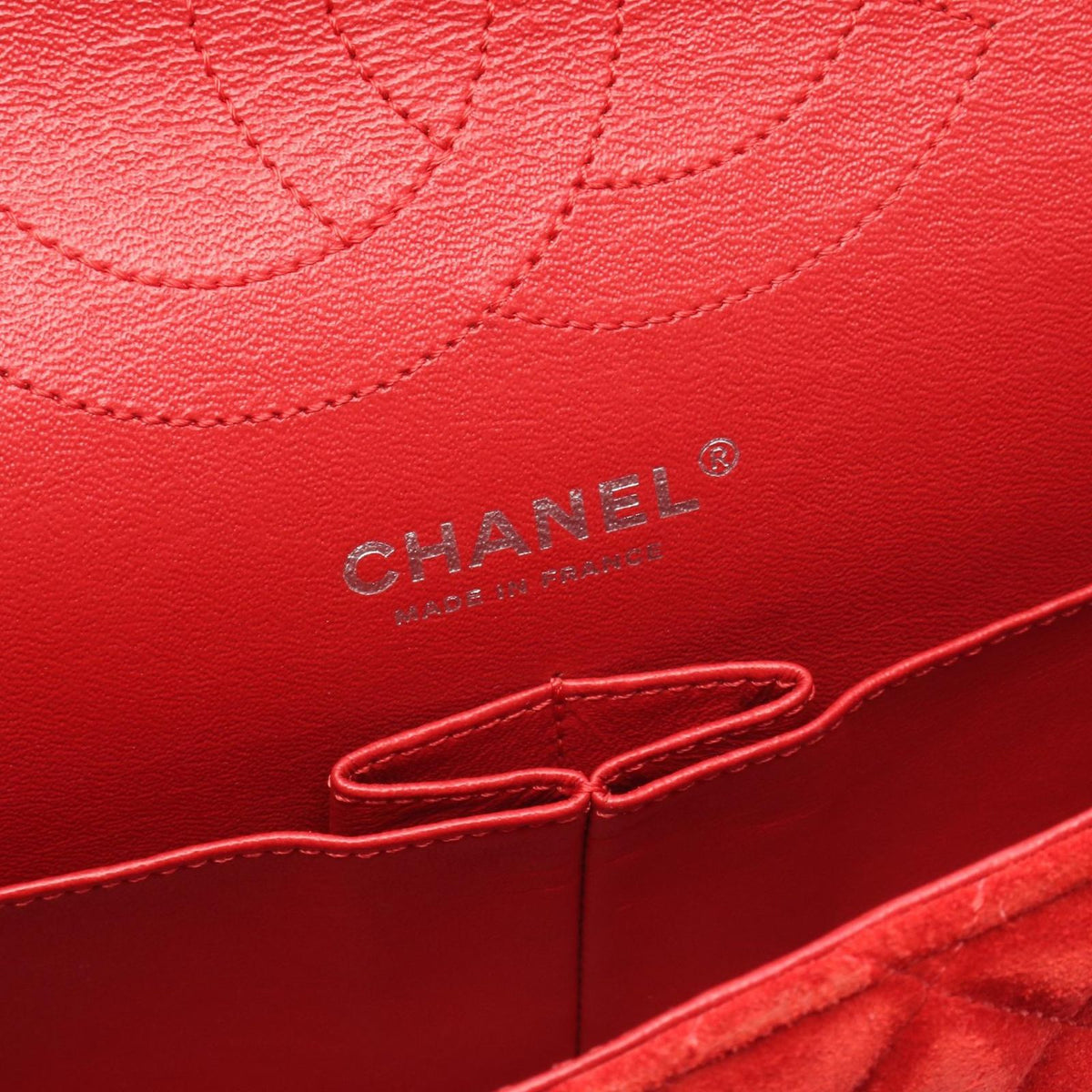 Chanel Shoulder Bag 2.55 Quilted Mademoiselle Chain Red Silver Suede Leather — view 4