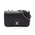 Chanel Shoulder Bag Quilted Full Flap Black Lambskin Chain