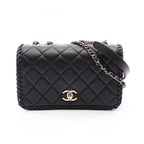 Chanel Shoulder Bag Quilted Full Flap Black Lambskin Chain