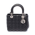 Dior Handbag Lady Dior 2-Way Black Leather Tote Medium