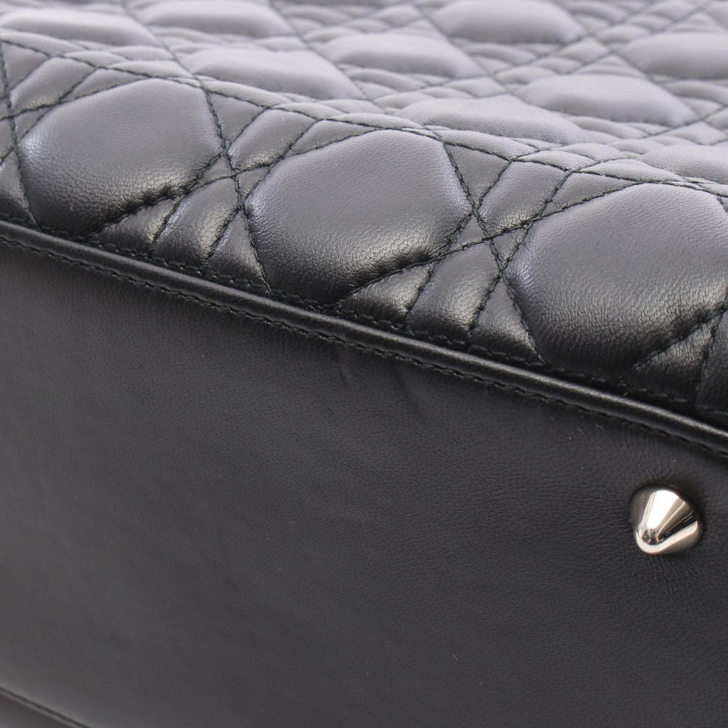 Dior Handbag Lady Dior 2-Way Black Leather Tote Medium — view 7