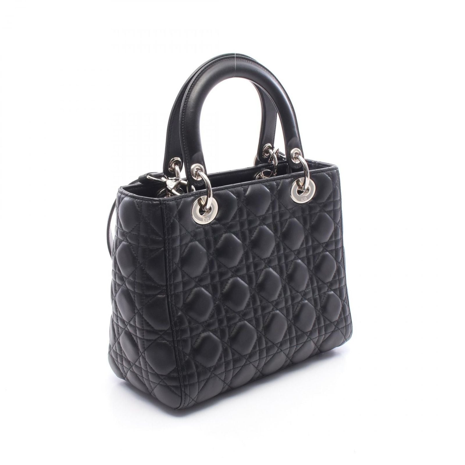 Dior Handbag Lady Dior 2-Way Black Leather Tote Medium — view 2