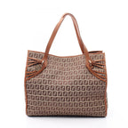 Fendi Tote Zucchino Beige Brown Canvas Leather