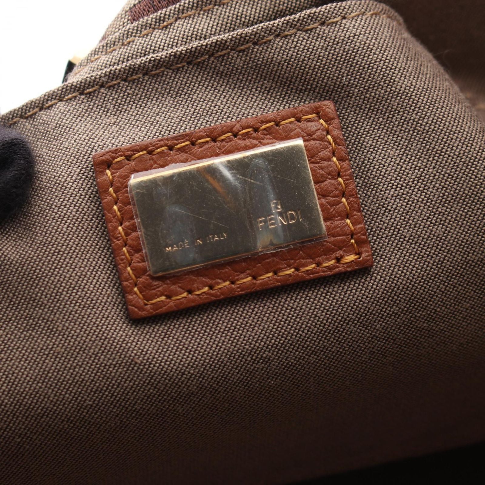 Fendi Tote Zucchino Beige Brown Canvas Leather — view 4