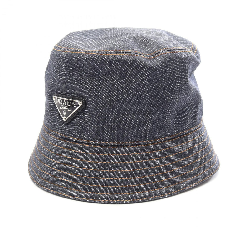 Prada Hat Triangle Logo Denim Bucket Cotton Hat