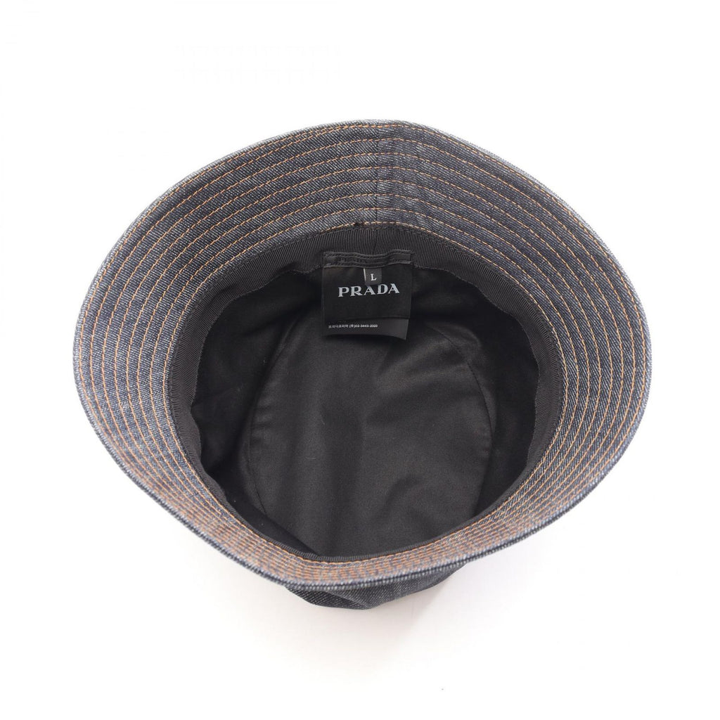 Prada Hat Triangle Logo Denim Bucket Cotton Hat — view 3