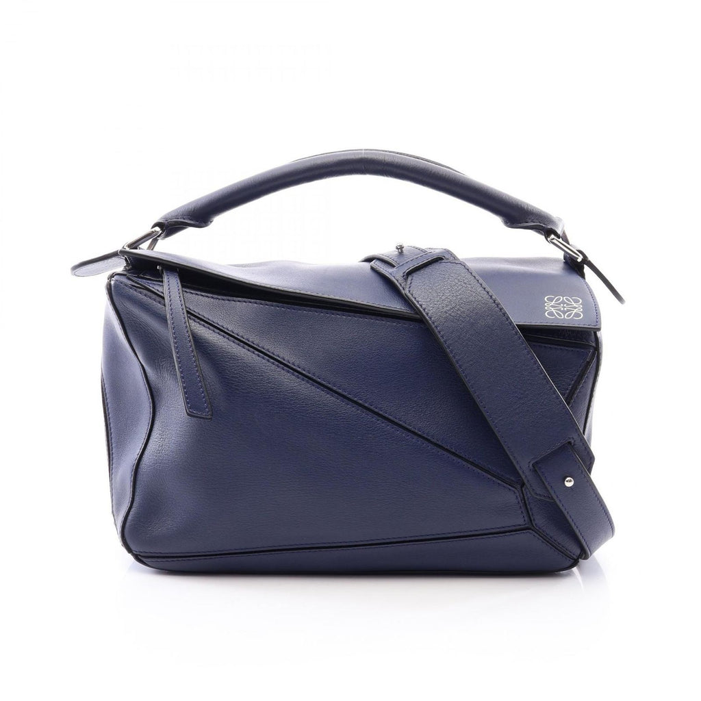 Loewe Handbag Puzzle Bag Medium 2-Way Navy White Leather