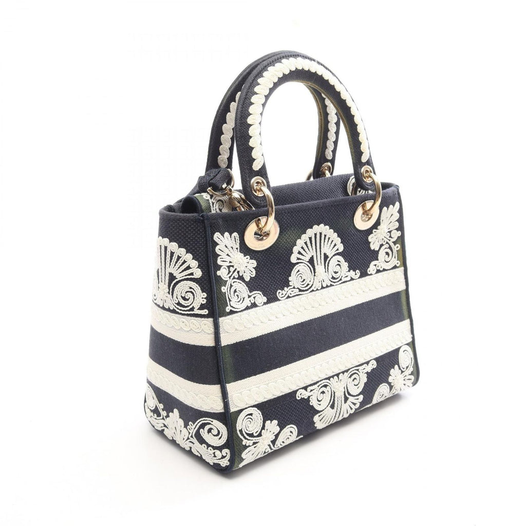 Dior Handbag Lady D-lite Cornelie Medium 2-Way Navy White Canvas — view 2